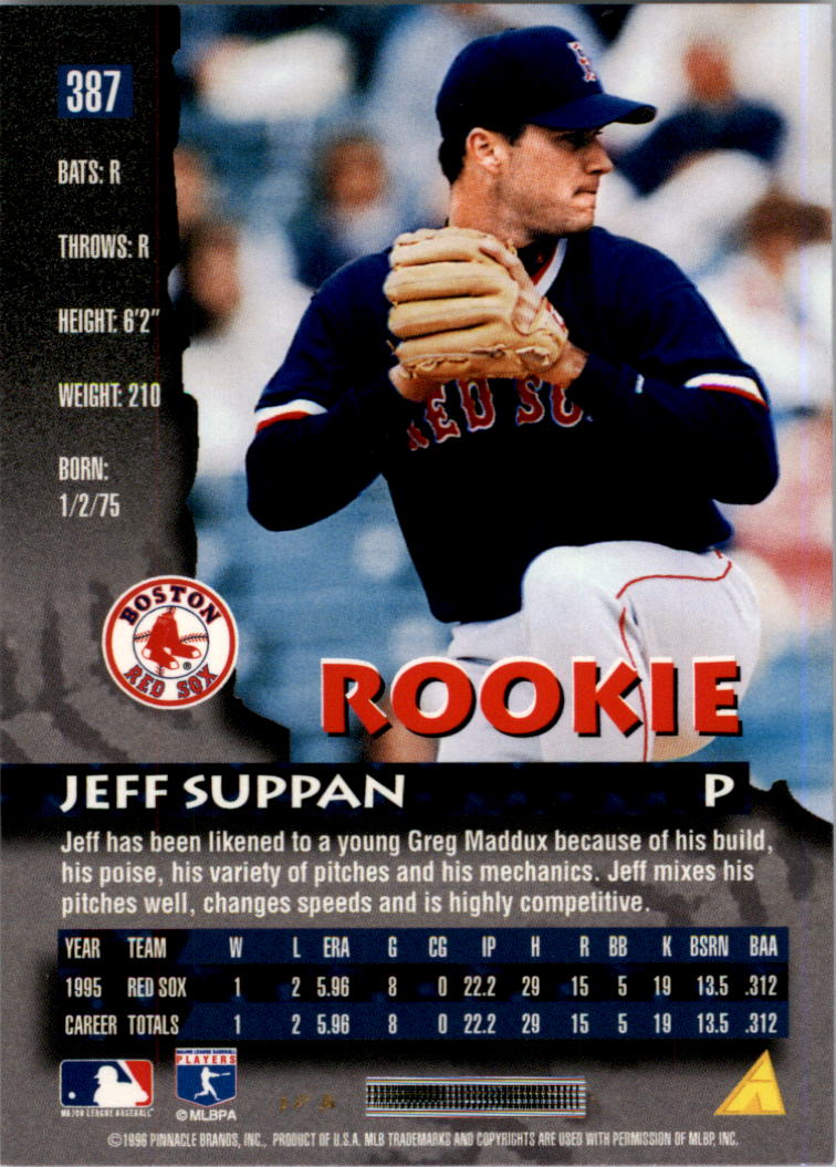 1996 Pinnacle Foil #387 Jeff Suppan back image