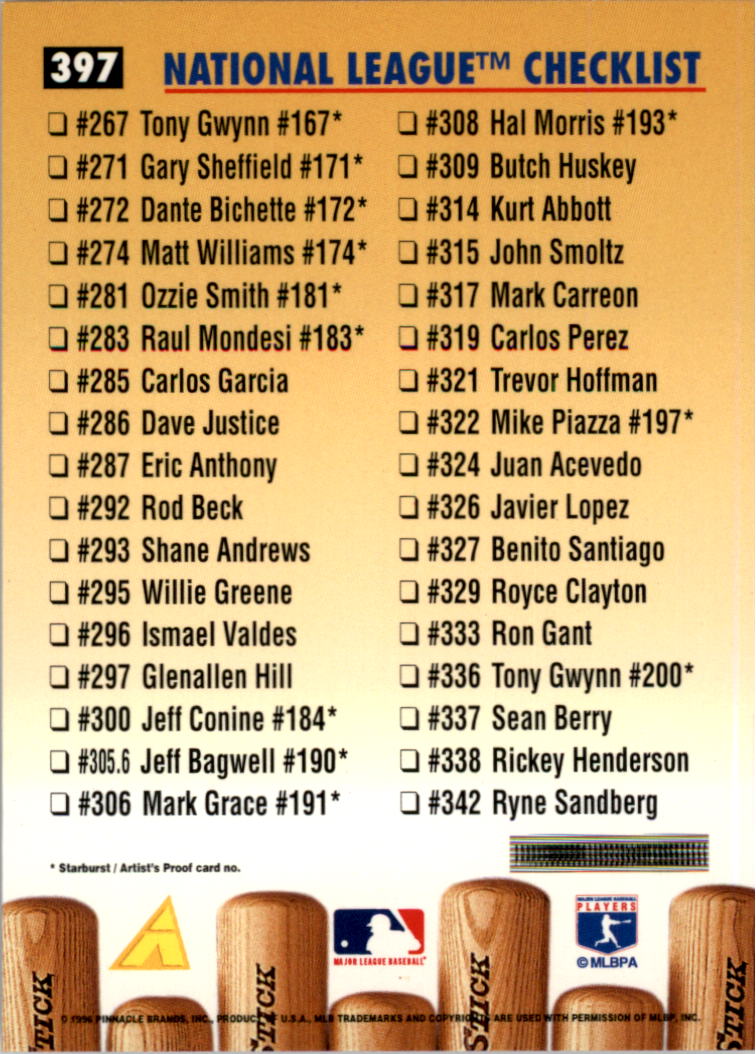 1996 Pinnacle Baseball "Foil" Parallel Cards - Picture 193 of 193