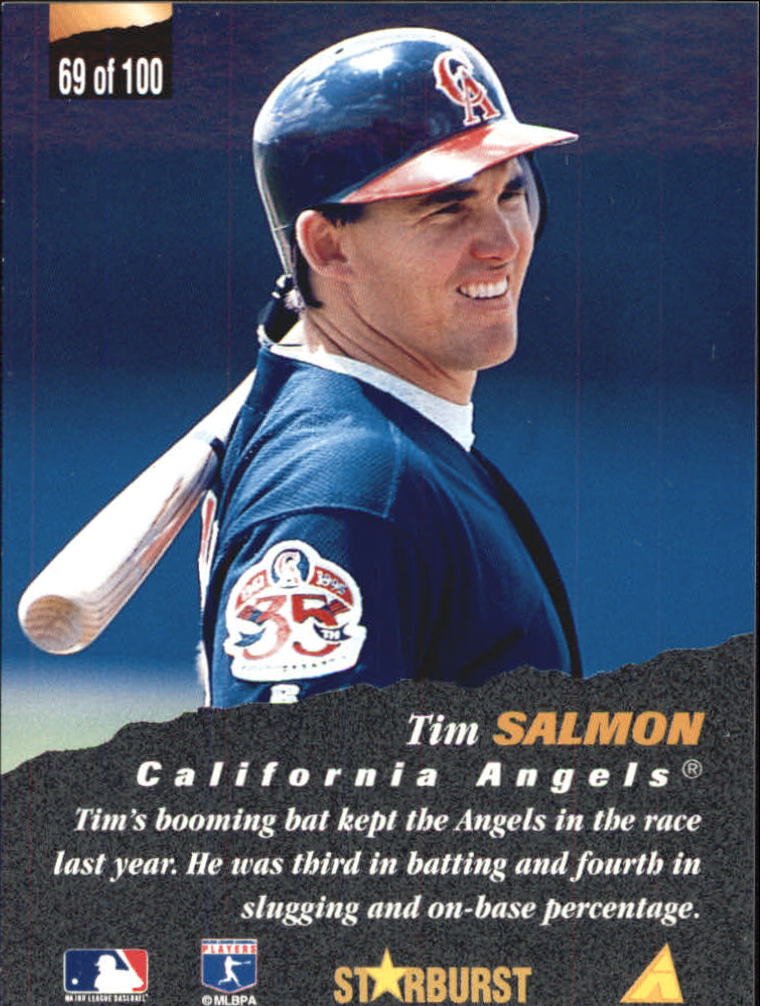 1996 Pinnacle Starburst #69 Tim Salmon NAT back image