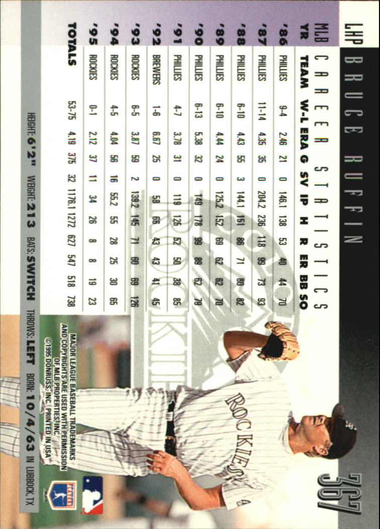 1996 Donruss #367 Bruce Ruffin back image