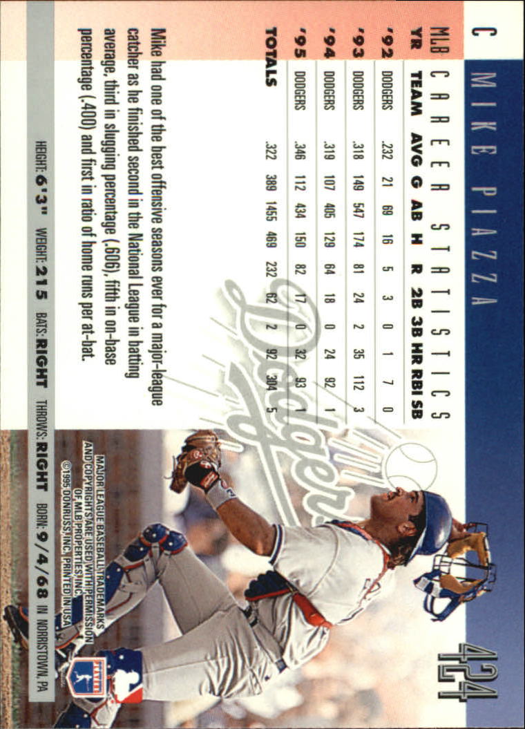 1996 Donruss #424 Mike Piazza back image