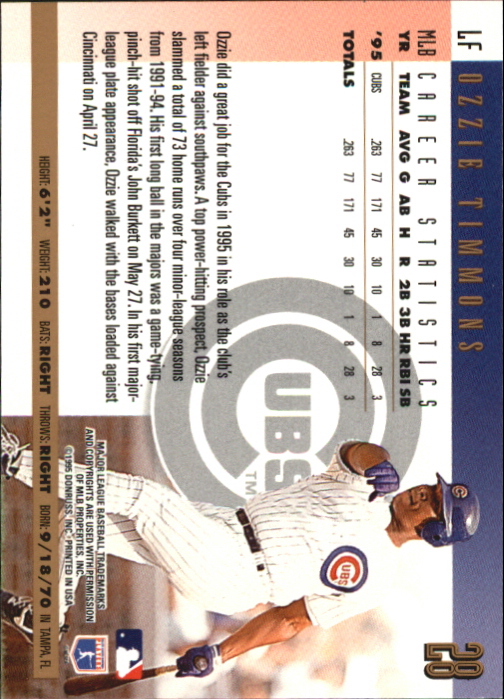 1996 Donruss Press Proofs #28 Ozzie Timmons back image