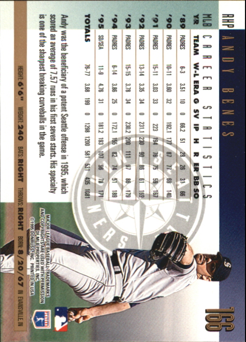 1996 Donruss Press Proofs #166 Andy Benes back image