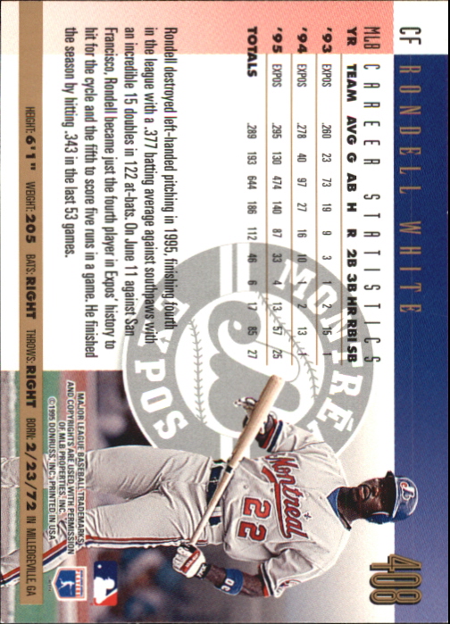1996 Donruss Press Proofs #408 Rondell White back image