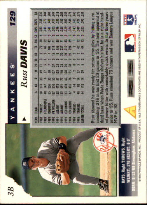 1996 Score #129 Russ Davis back image