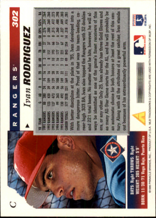 1996 Score #302 Ivan Rodriguez back image