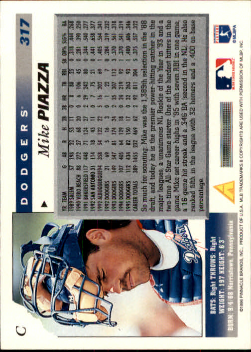1996 Score #317 Mike Piazza back image