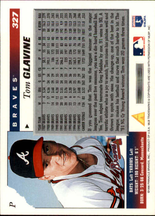 1996 Score #327 Tom Glavine back image