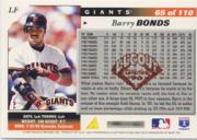 1996 Score Dugout Collection #B65 Barry Bonds back image