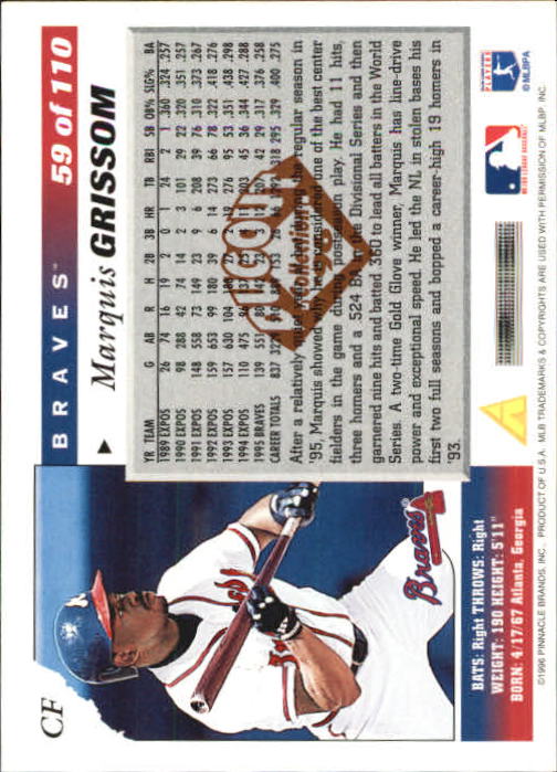1996 Score Dugout Collection Artist's Proofs #B59 Marquis Grissom back image