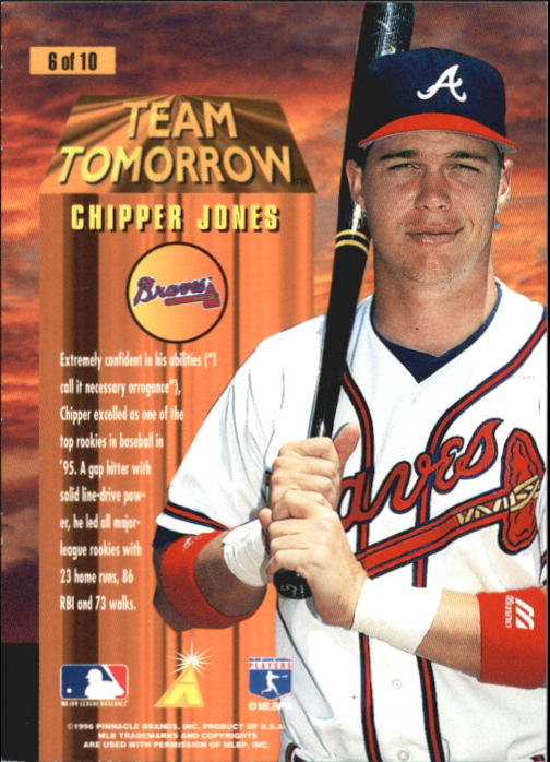 1996 Pinnacle Team Tomorrow #6 Chipper Jones back image
