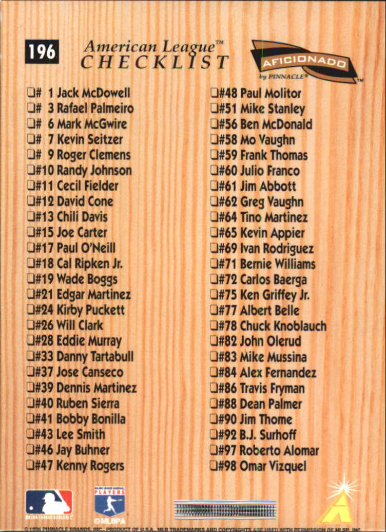 A7181- 1996 Pinnacle Aficionado BB 1-200 +Inserts -You Pick- 15+ FREE US SHIP - Picture 345 of 369