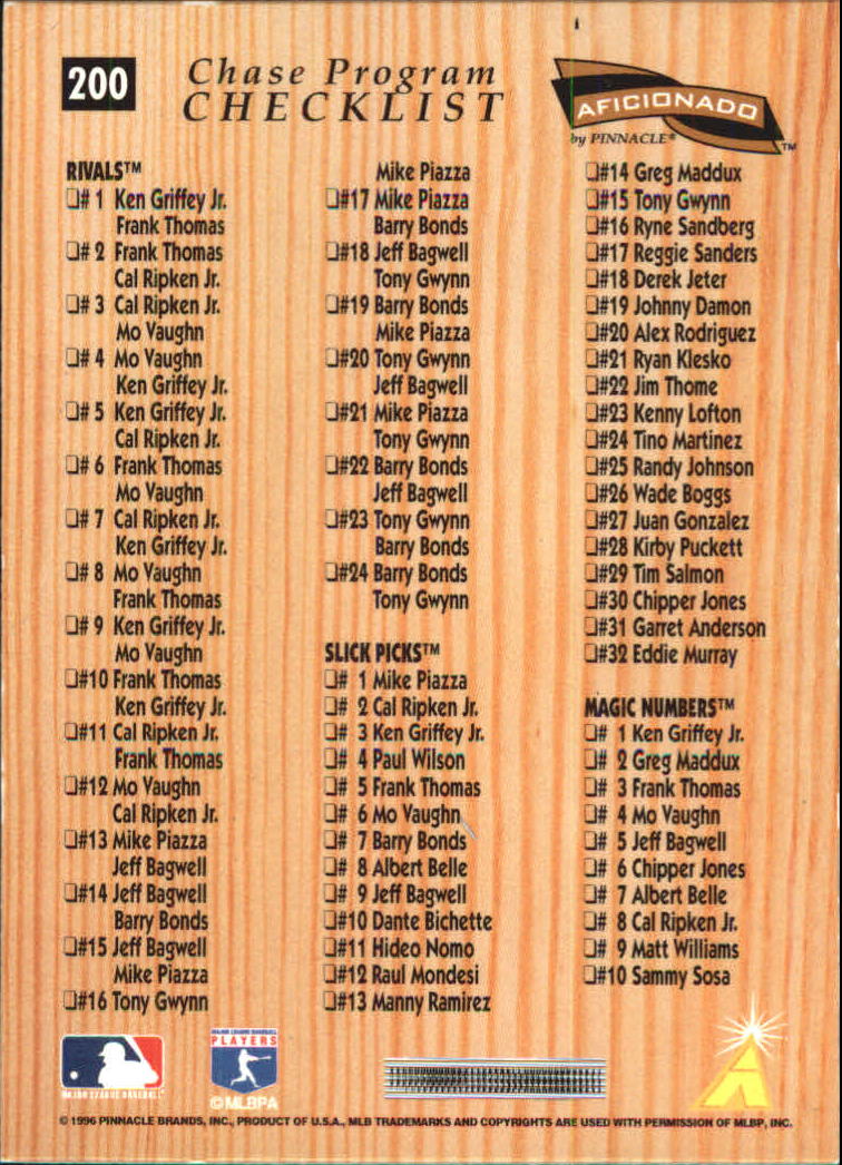 A7181- 1996 Pinnacle Aficionado BB 1-200 +Inserts -You Pick- 15+ FREE US SHIP - Picture 351 of 369