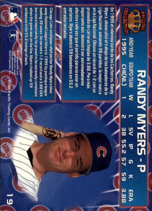 1996 Pacific #19 Randy Myers back image
