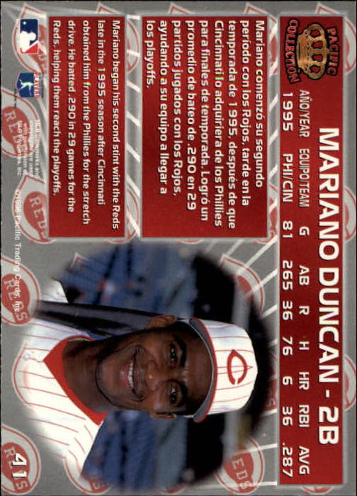 1996 Pacific #41 Mariano Duncan back image