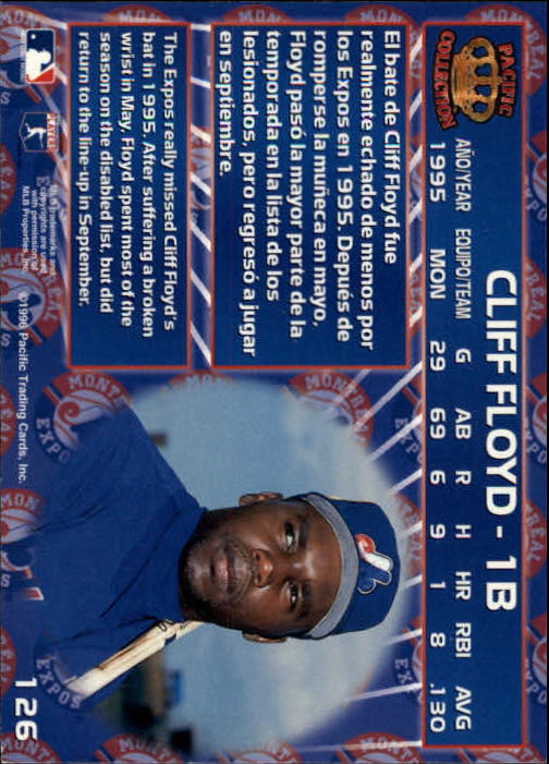 1996 Pacific #126 Cliff Floyd back image