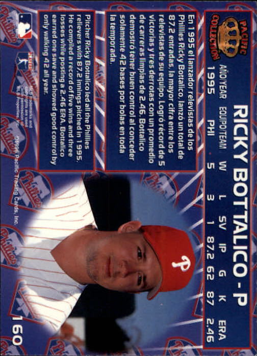 1996 Pacific #160 Ricky Bottalico back image