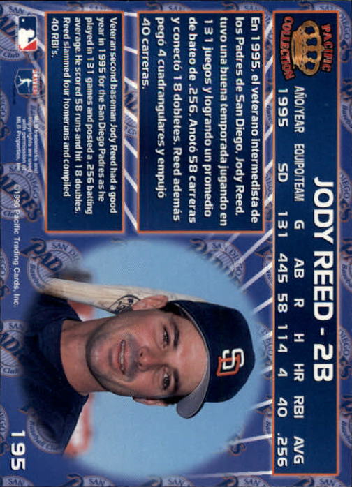 1996 Pacific #195 Jody Reed back image