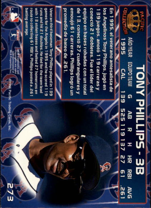 1996 Pacific #273 Tony Phillips back image