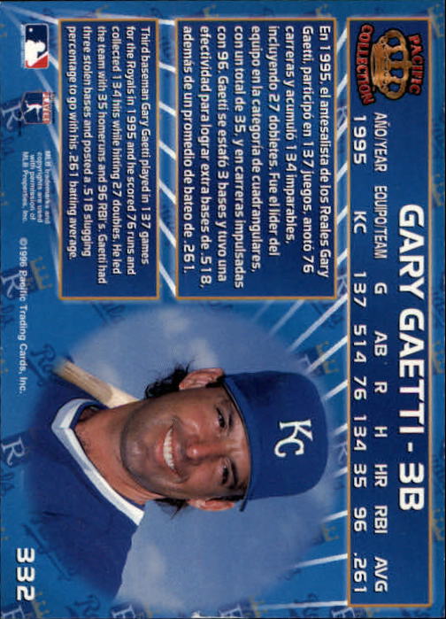 1996 Pacific #332 Gary Gaetti back image