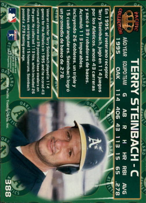 1996 Pacific #388 Terry Steinbach back image