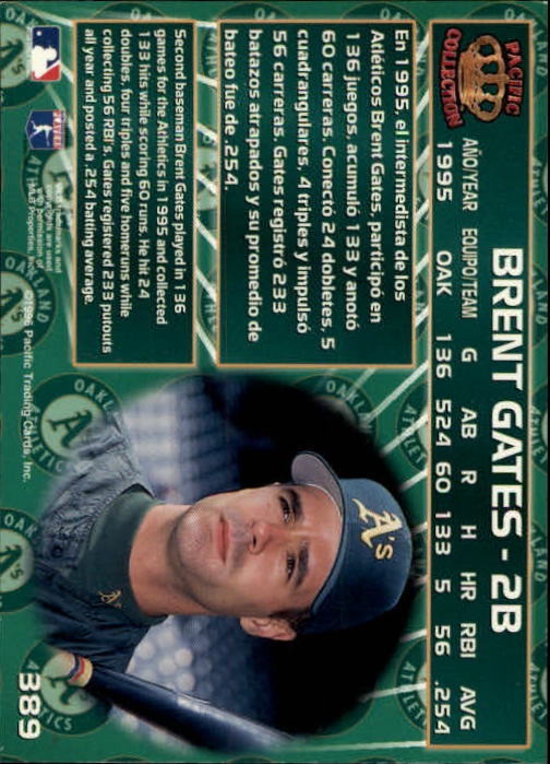 1996 Pacific #389 Brent Gates back image