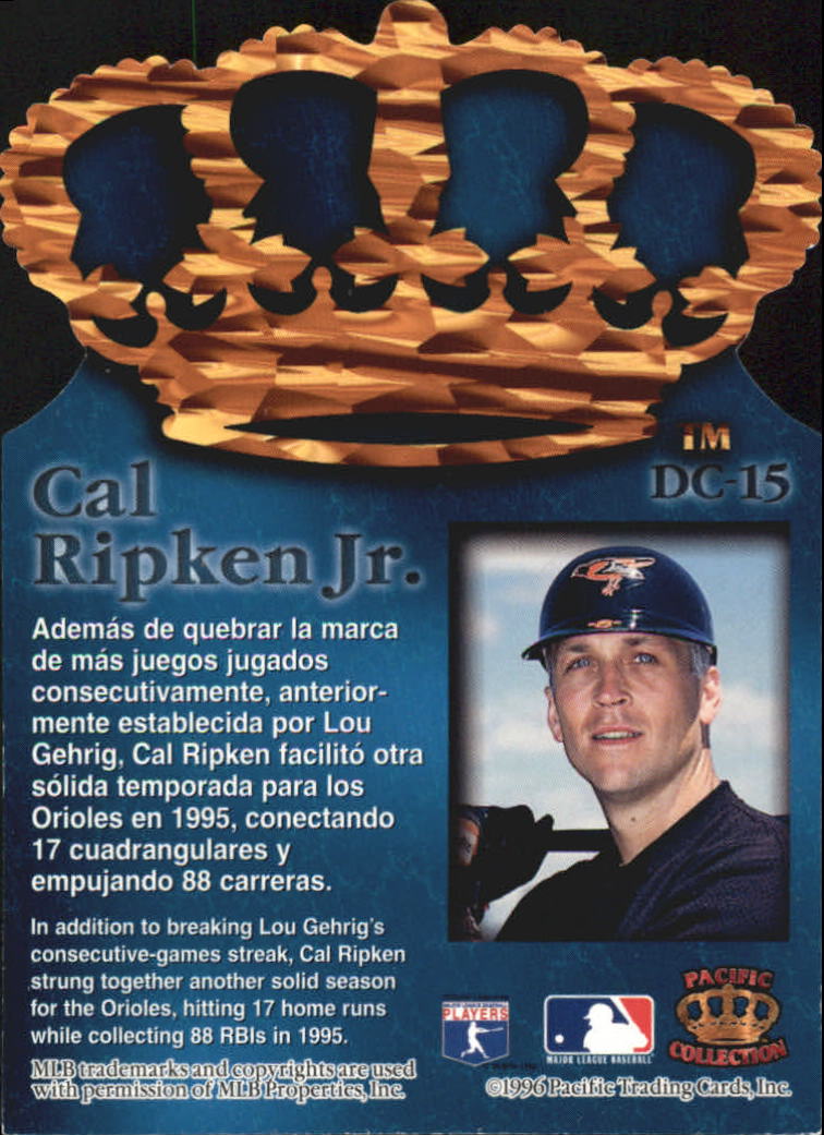 1996 Pacific Gold Crown Die Cuts #DC15 Cal Ripken back image