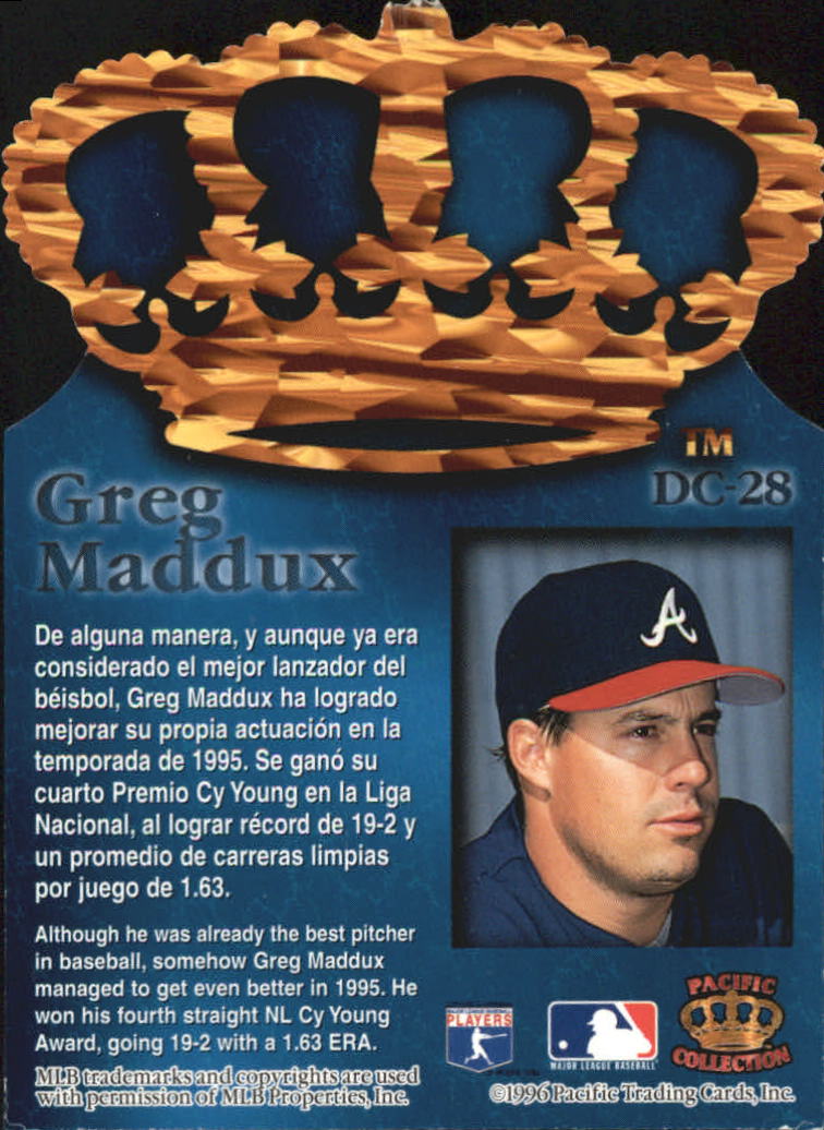 1996 Pacific Gold Crown Die Cuts #DC28 Greg Maddux back image