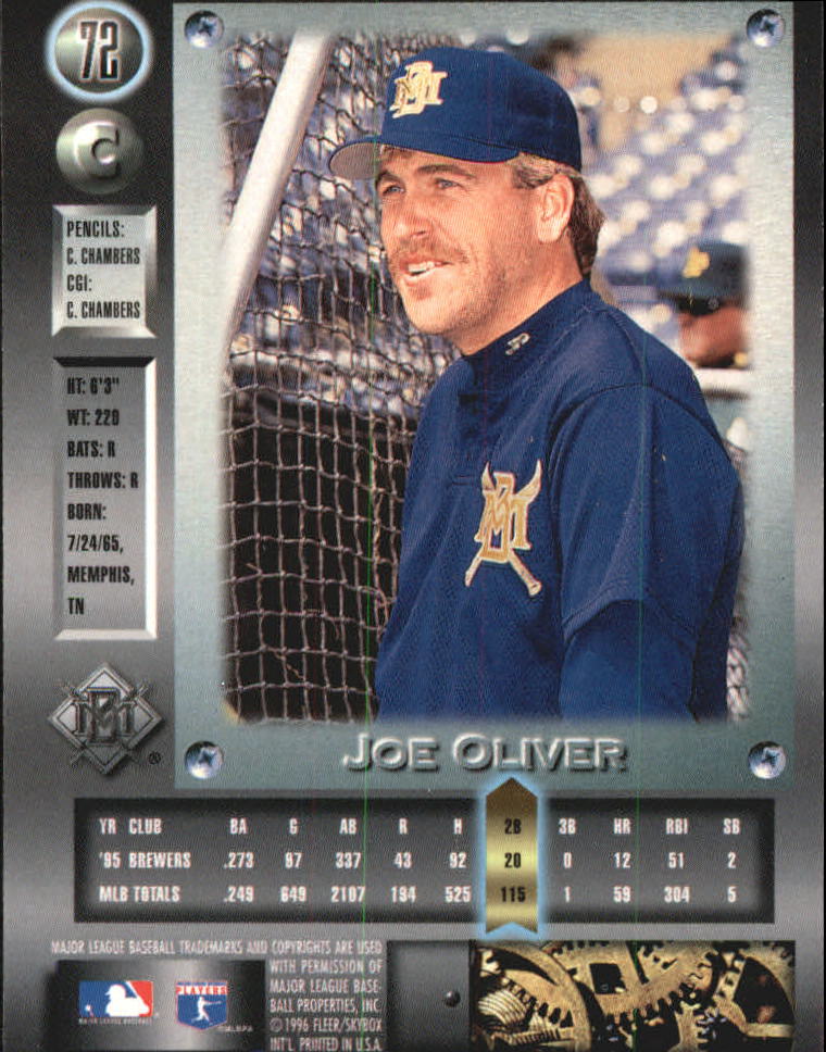 1996 Metal Universe Platinum #72 Joe Oliver back image