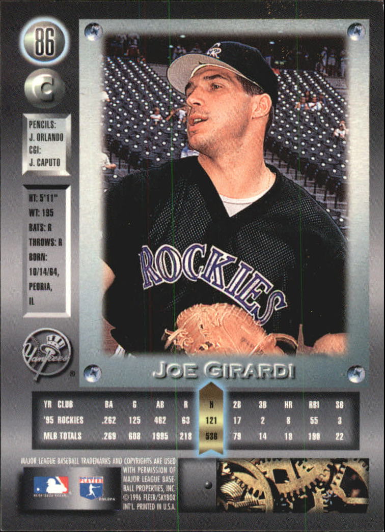 1996 Metal Universe Platinum #86 Joe Girardi back image