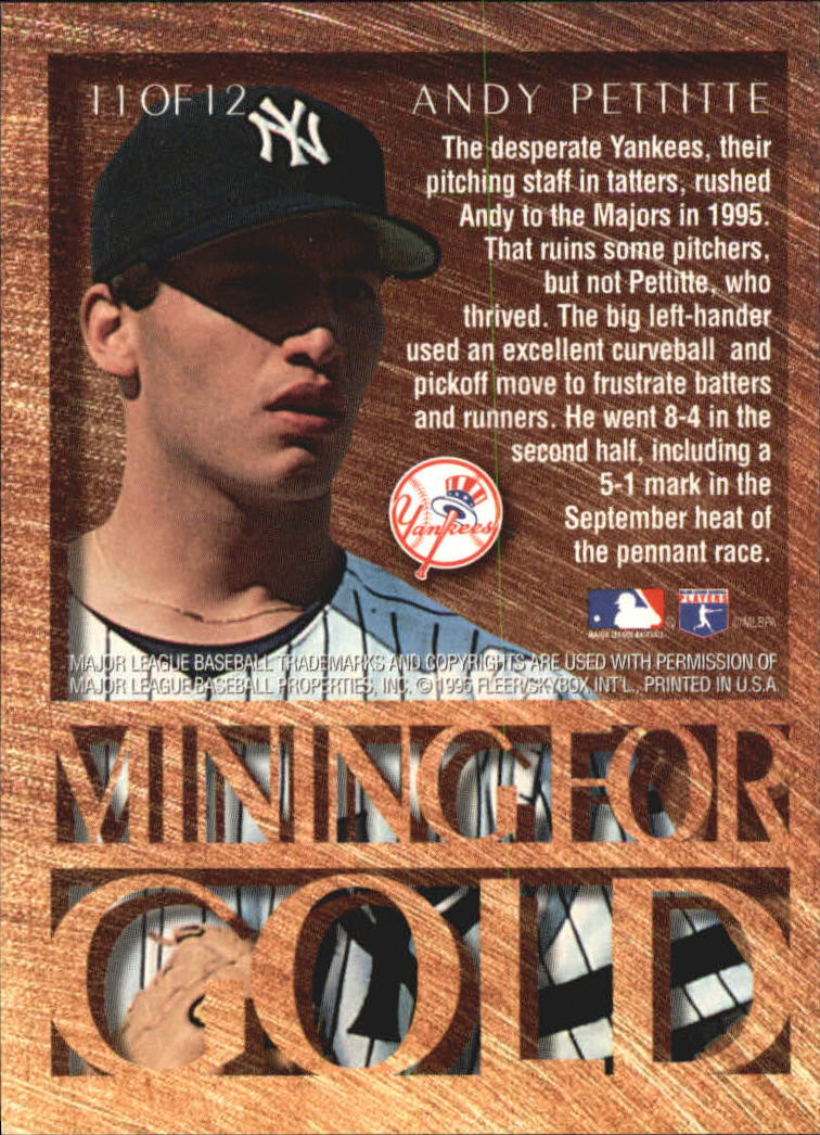 1996 Metal Universe Mining For Gold #11 Andy Pettitte back image