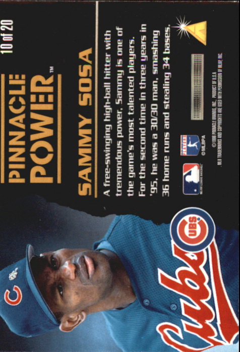 1996 Pinnacle Power #10 Sammy Sosa back image