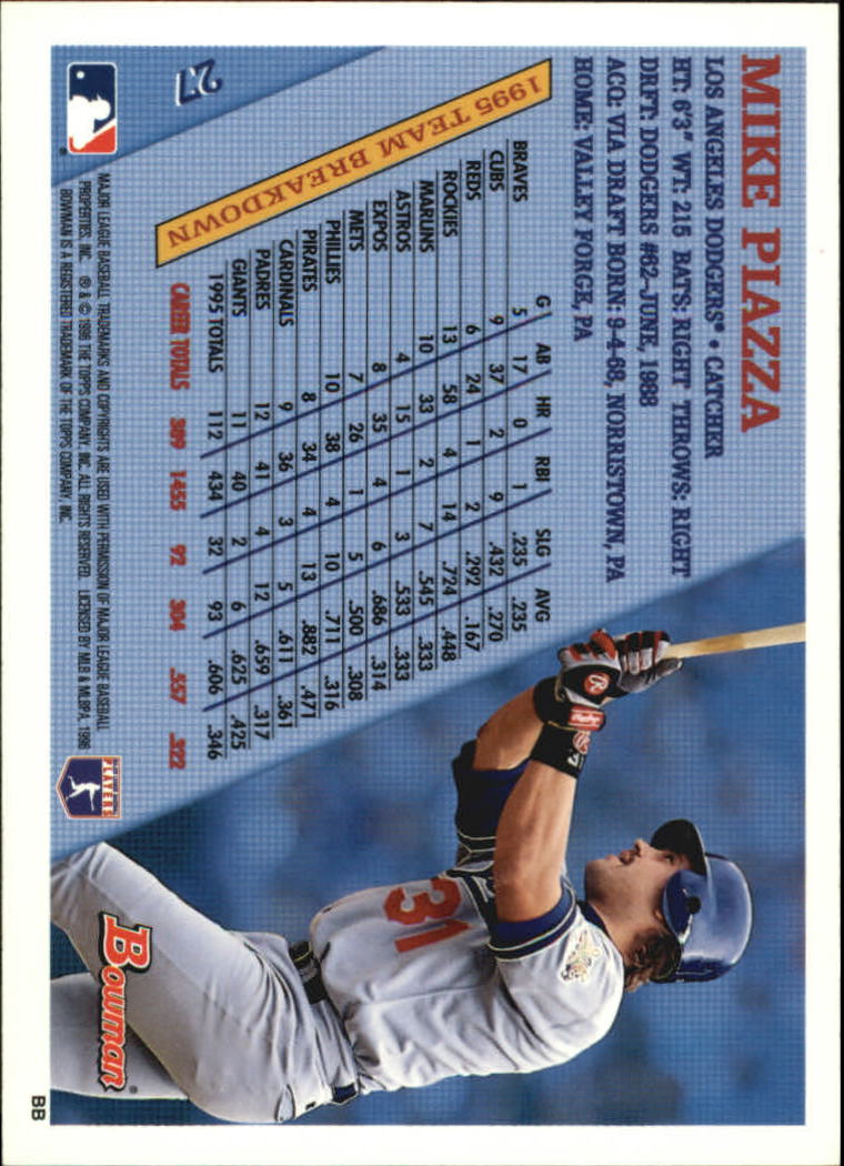 1996 Bowman #27 Mike Piazza back image