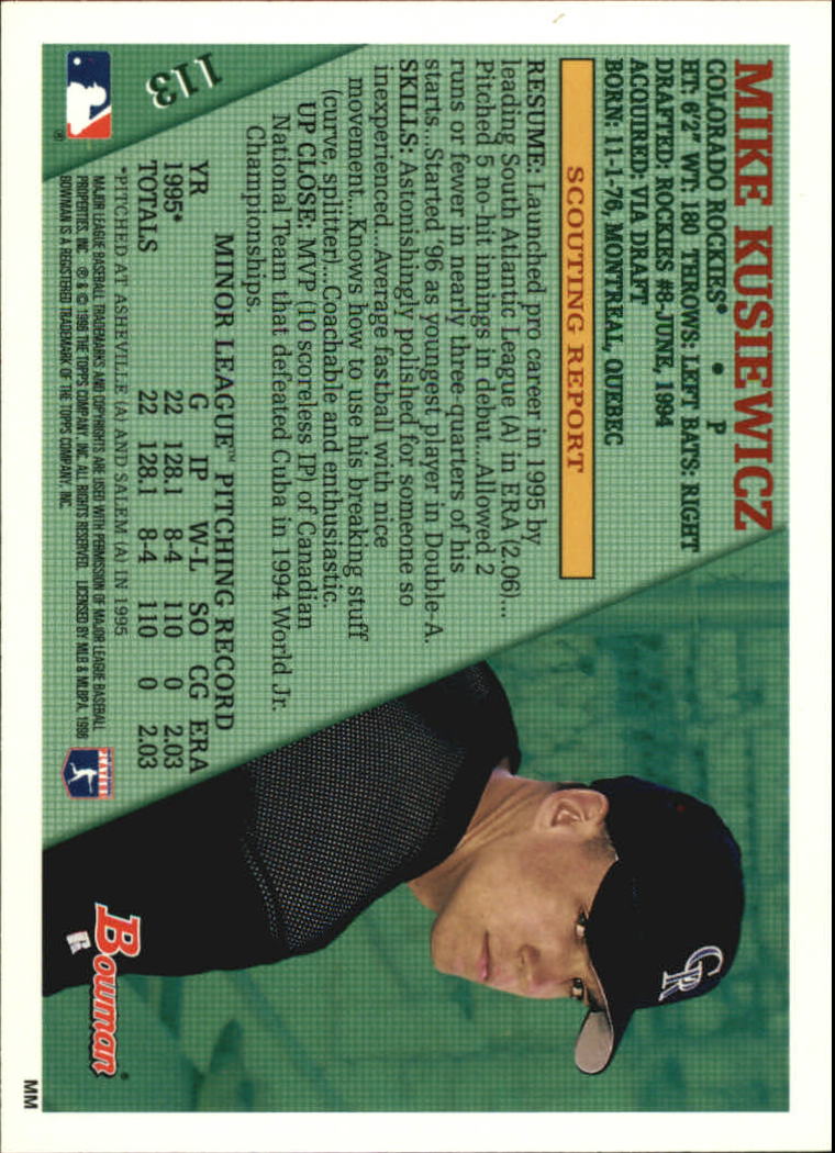 1996 Bowman #113 Mike Kusiewicz RC back image