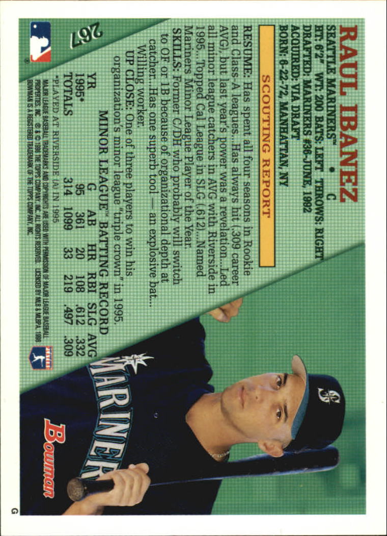 1996 Bowman #267 Raul Ibanez RC back image