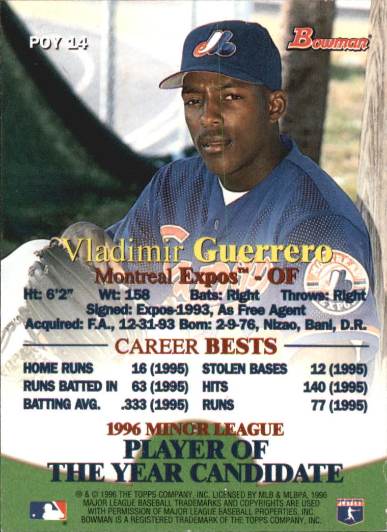 1996 Bowman Minor League POY #14 Vladimir Guerrero back image