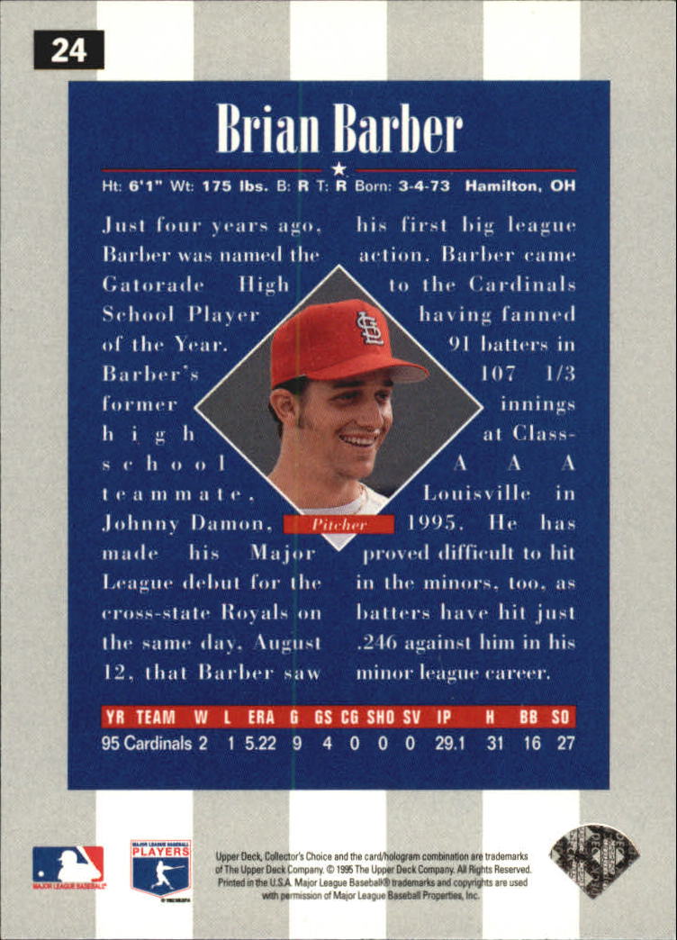 1996 Collector's Choice Gold Signature #24 Brian Barber back image