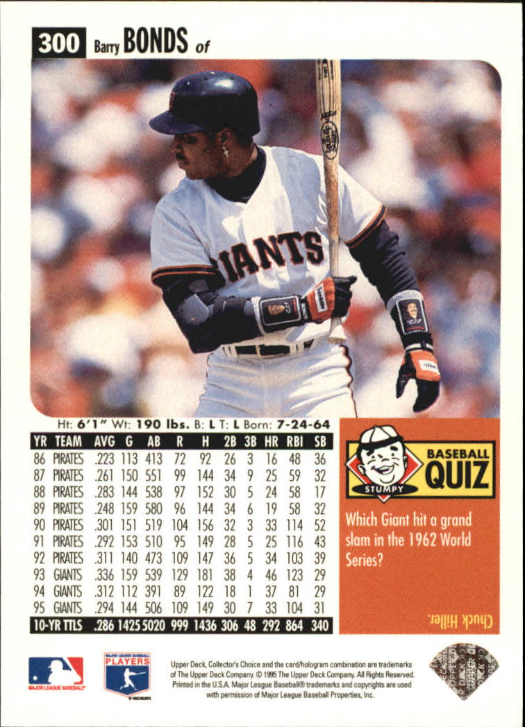 1996 Collector's Choice Silver Signature #300 Barry Bonds back image