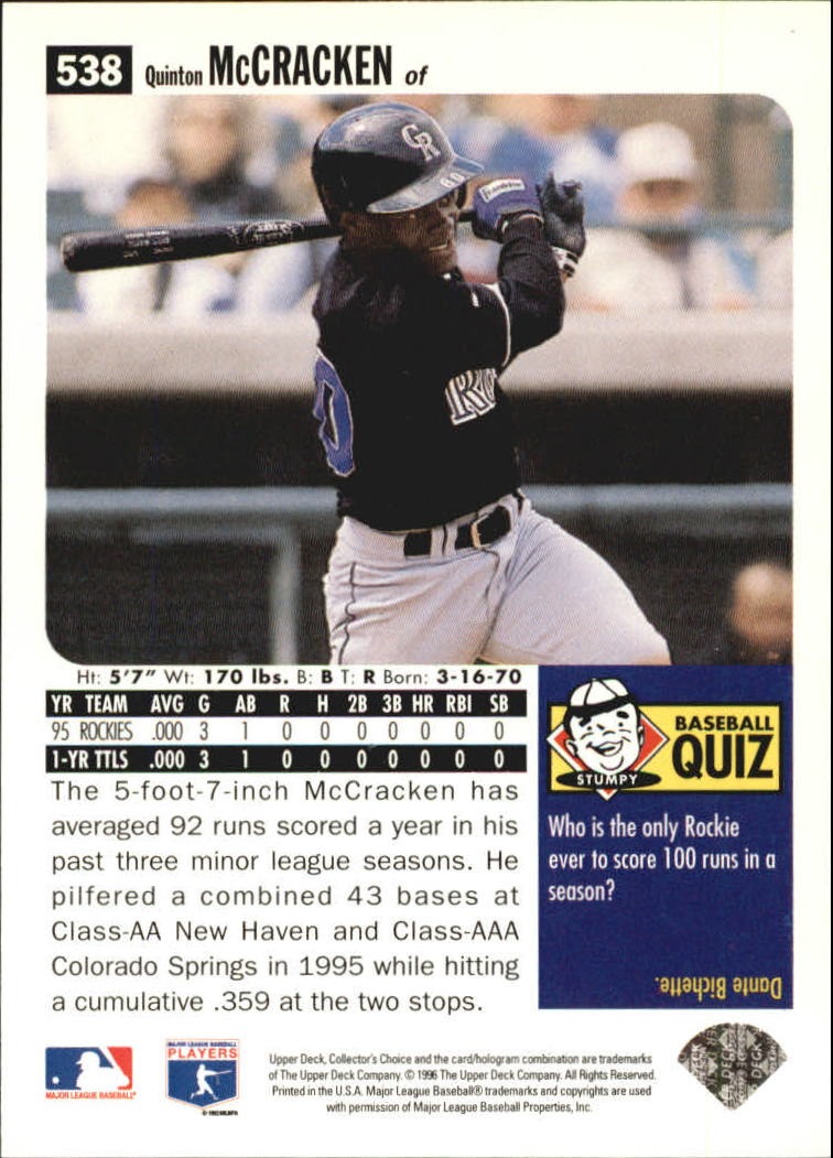1996 Collector's Choice Silver Signature #538 Quinton McCracken back image