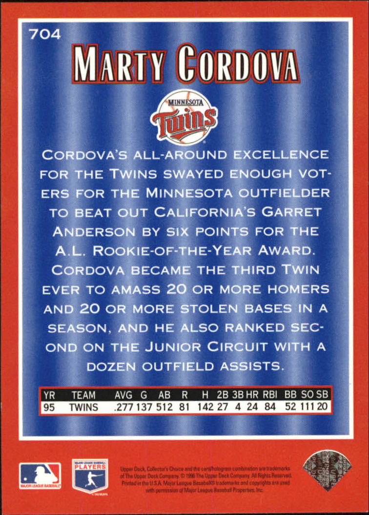 1996 Collector's Choice Silver Signature #704 Marty Cordova ROY back image