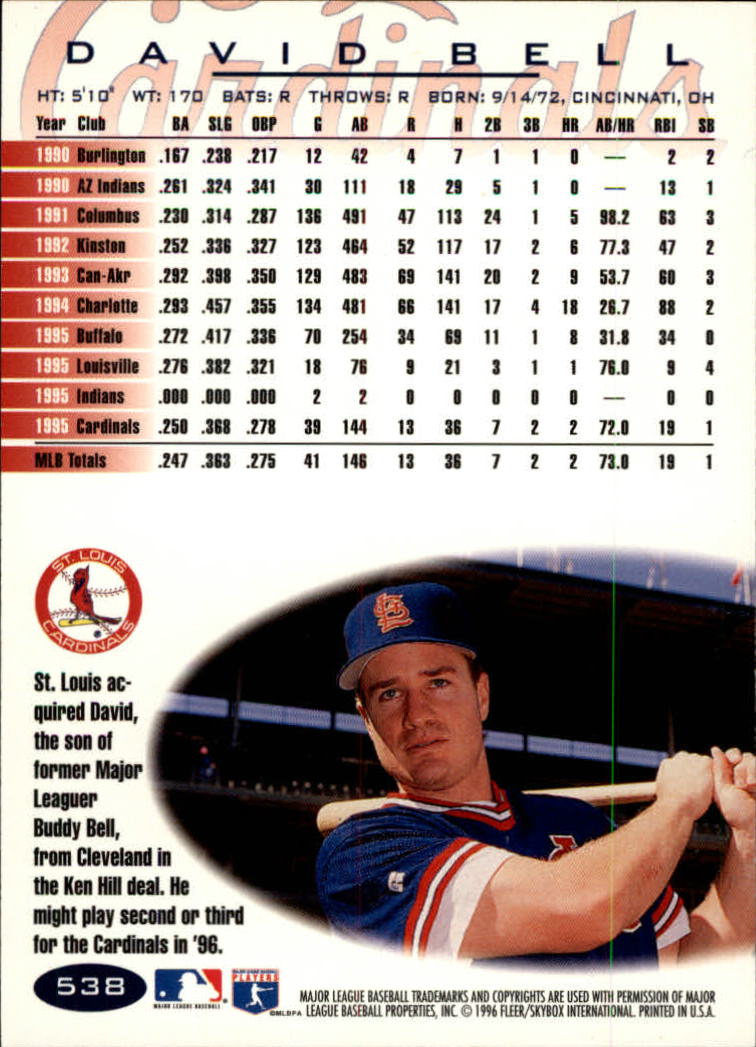 1996 Fleer Tiffany #538 David Bell back image