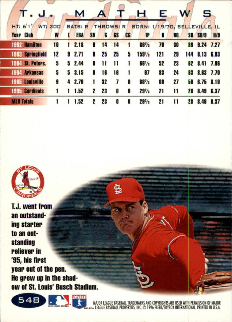 1996 Fleer Baseball "Tiffany" Parallel Cards - Picture 167 of 181