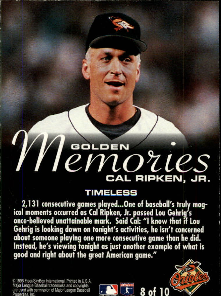 1996 Fleer Golden Memories #8 Cal Ripken back image