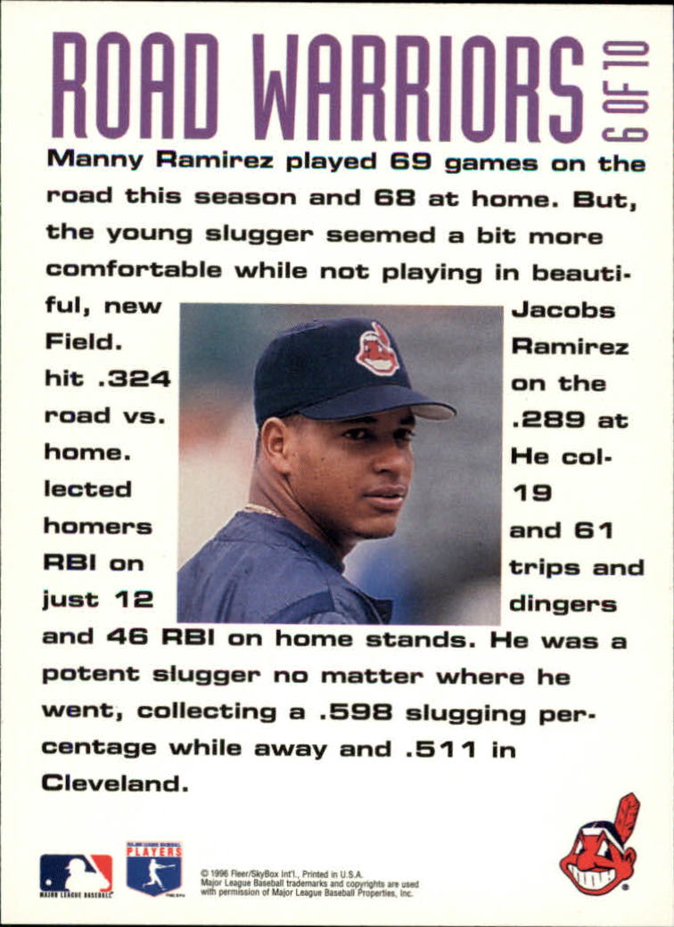 1996 Fleer Road Warriors #6 Manny Ramirez back image