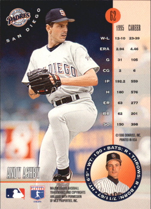 1996 Leaf Silver Press Proofs #62 Andy Ashby back image
