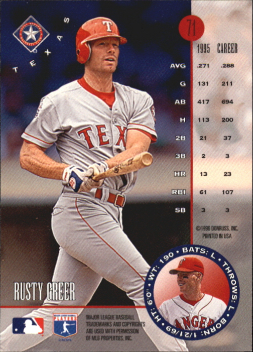 1996 Leaf Silver Press Proofs #71 Rusty Greer back image