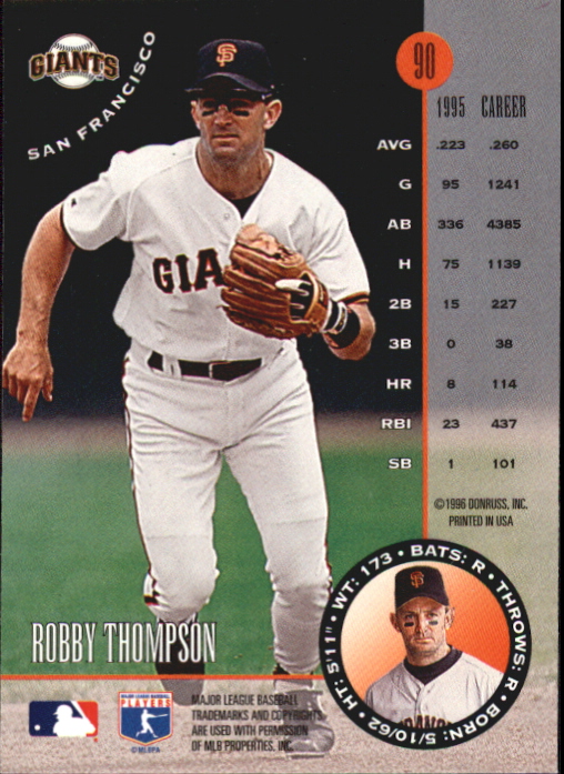 1996 Leaf Silver Press Proofs #90 Robby Thompson back image