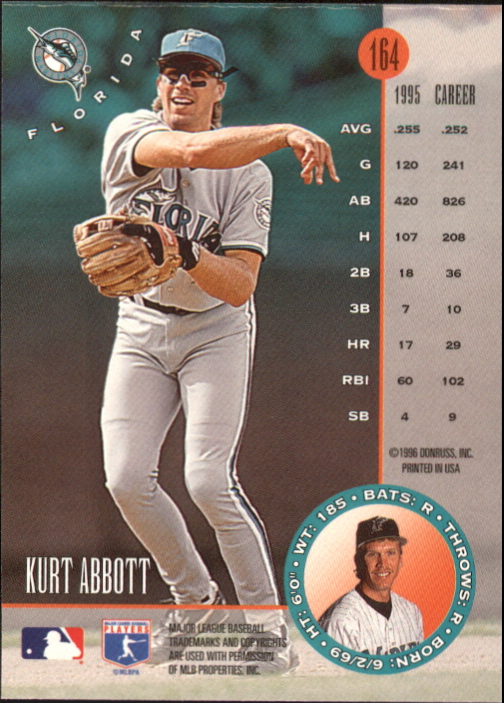 1996 Leaf Silver Press Proofs #164 Kurt Abbott back image