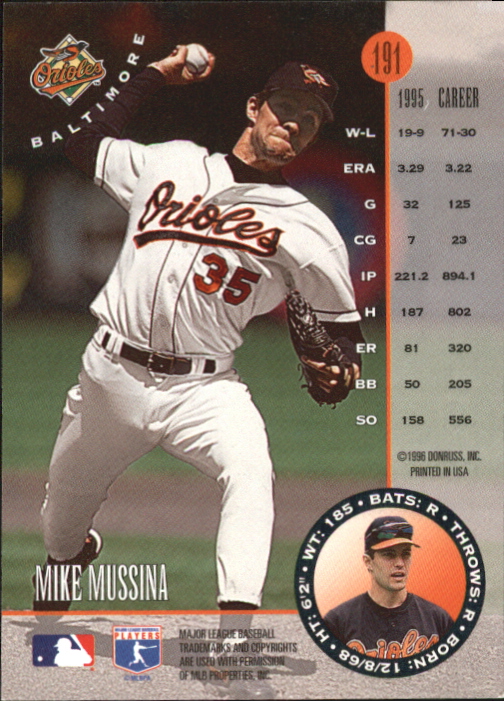 1996 Leaf Silver Press Proofs #191 Mike Mussina back image