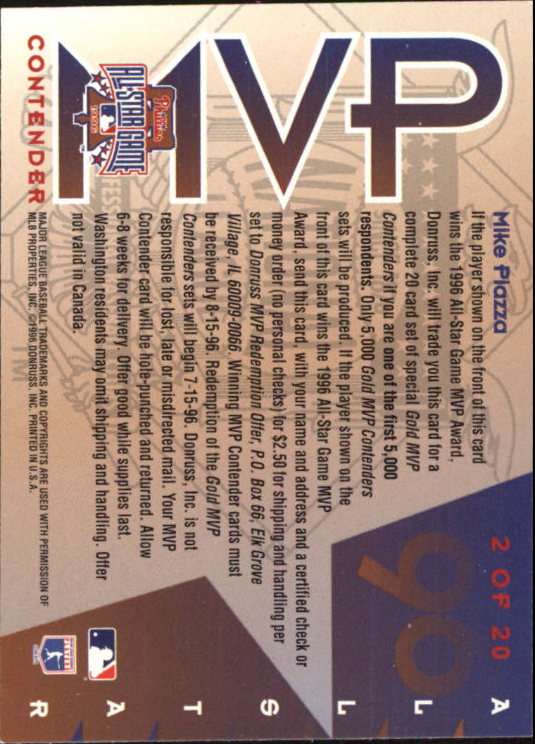 1996 Leaf All-Star Game MVP Contenders #2 Mike Piazza W back image